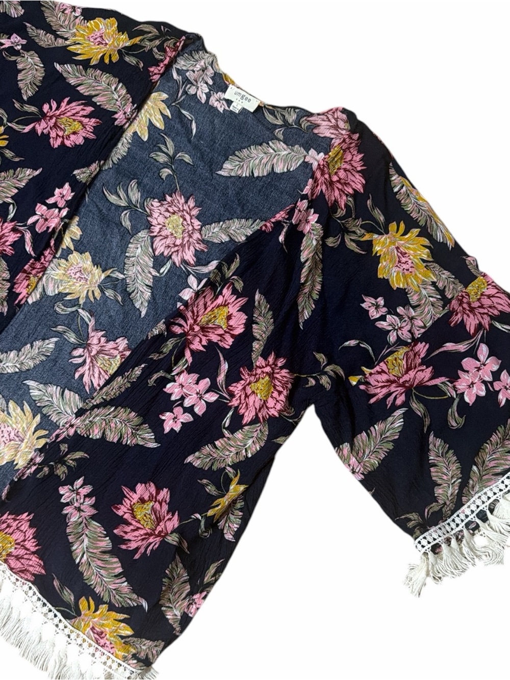 UMGEE Navy Floral Kimono with Pink & Yellow Blooms